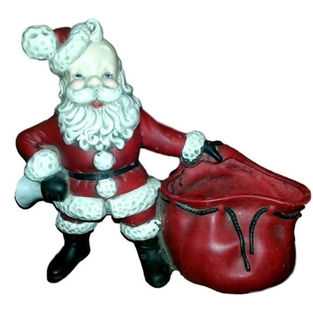 VINTAGE SANTA CLAUS WITH BAG CERAMIC HAND PAINTED DECOR